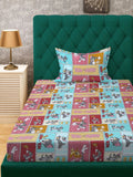 Myntra Elegant Homes Multicoloured Cartoon Characters 400 TC Single Bedsheet with 1 Pillow Covers