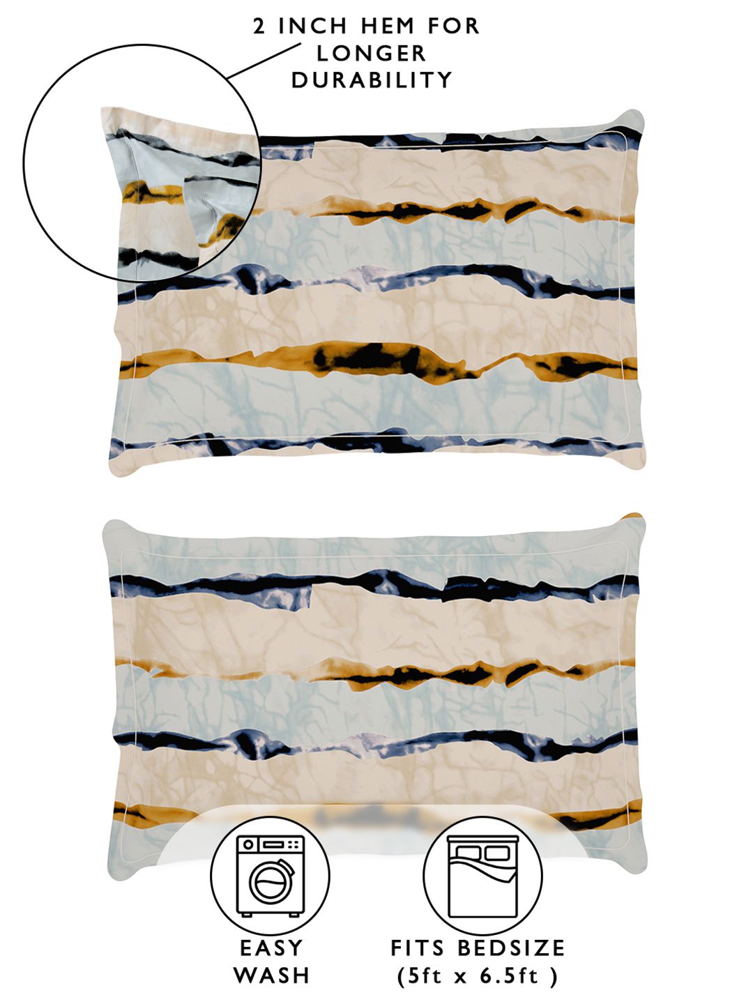 Story@home Beige & Grey 180 TC Abstract Queen Fitted Bedsheet With 2 Pillow Covers