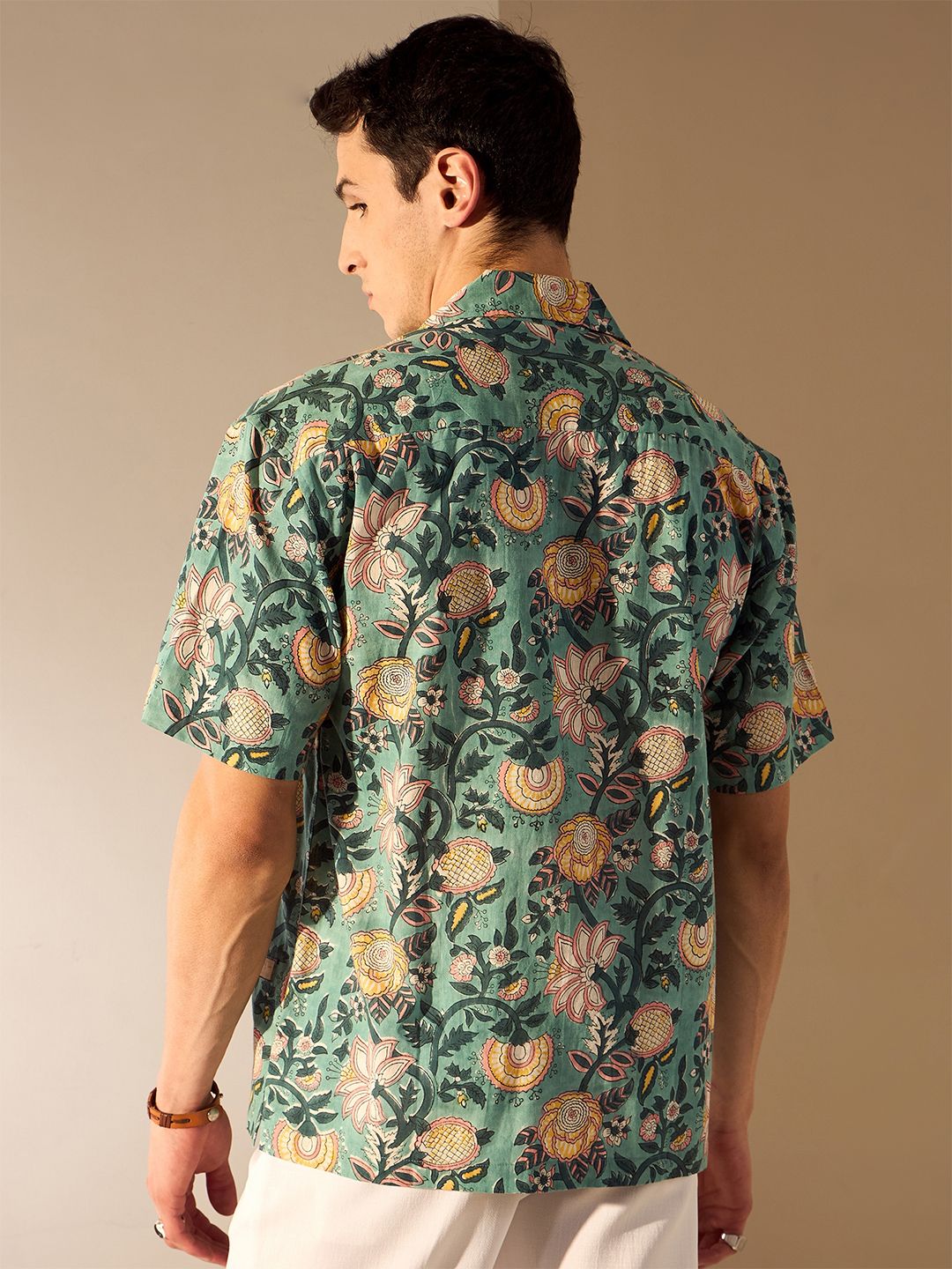 DENNISON Men Block Printed Drop Shoulder Cotton Oversized Shirt