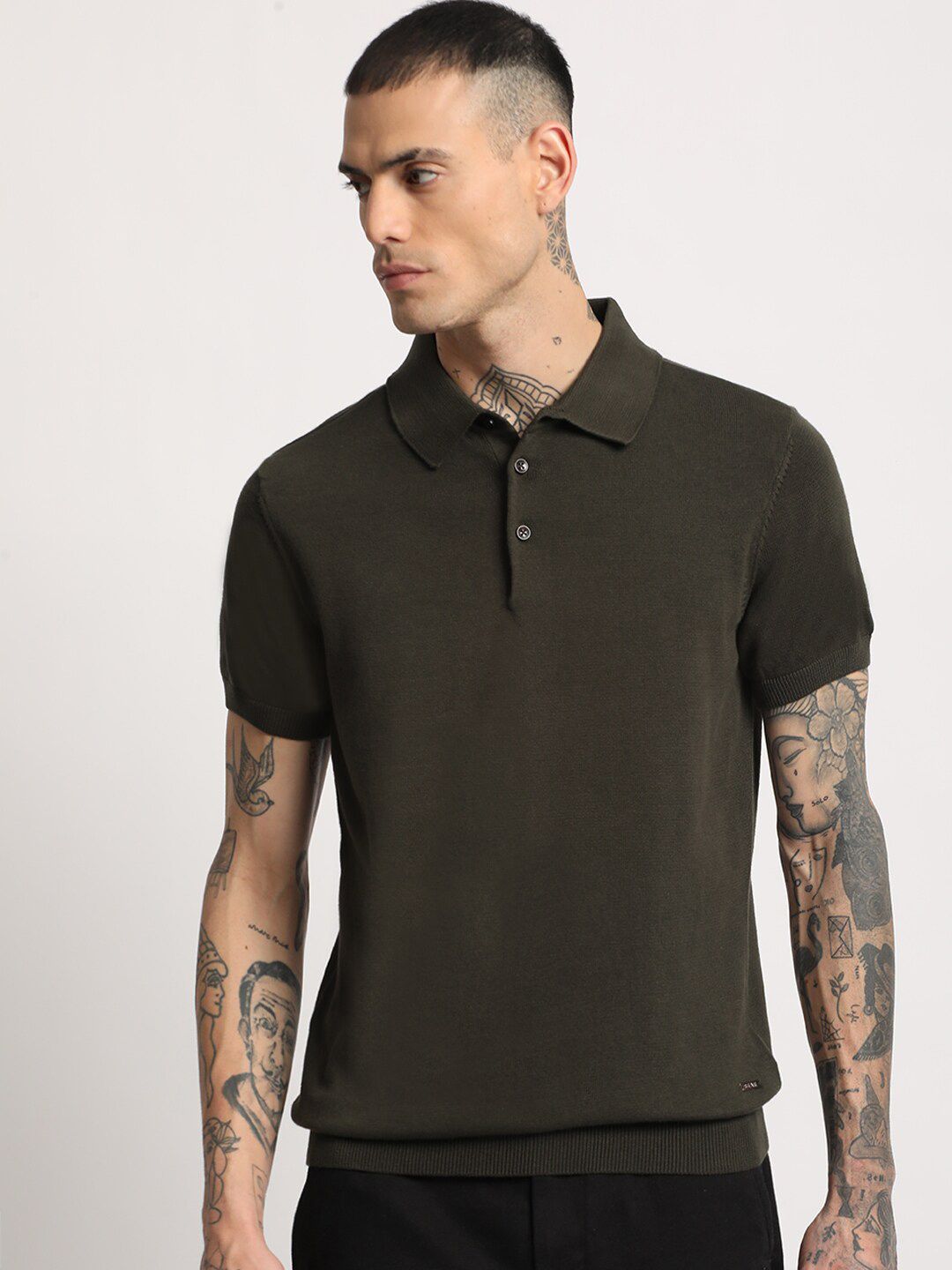 THE BEAR HOUSE Men Solid Regular Fit Cotton Polo Collar T-Shirt