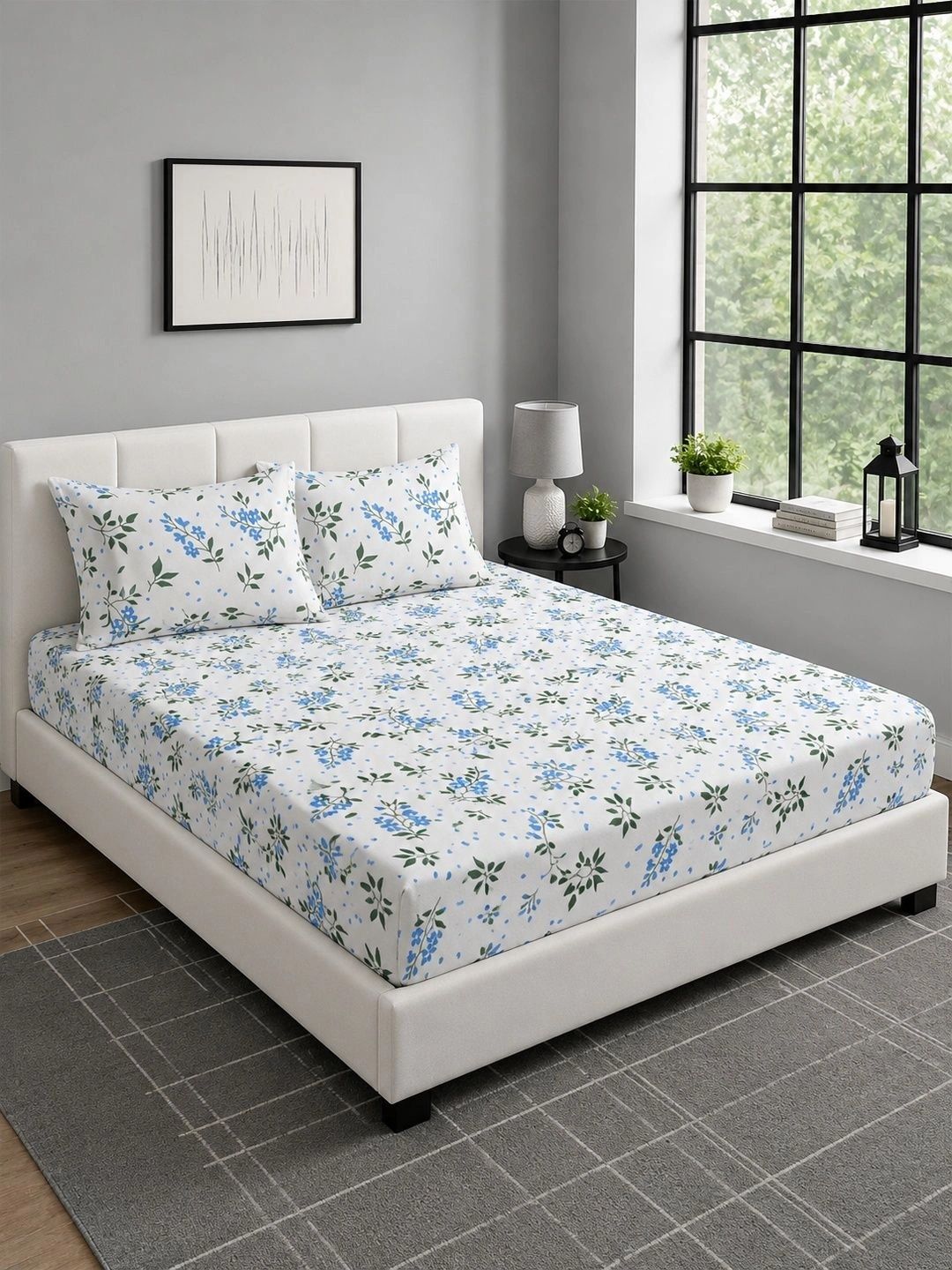 Moda Rapido X KLOTTHE Bunga Putih 300 TC Cadar King dengan 2 Sarung Bantal