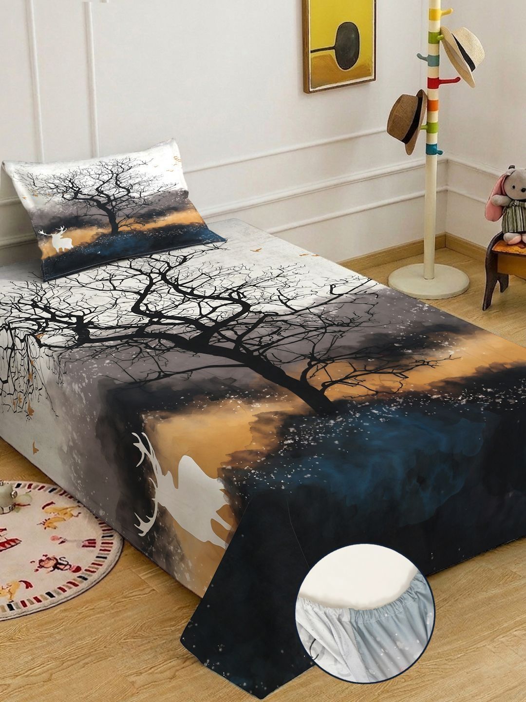 KLOTTHE Hitam & Putih Dilengkapi Cadar 7D Single 400 TC dengan 1 Sarung Bantal