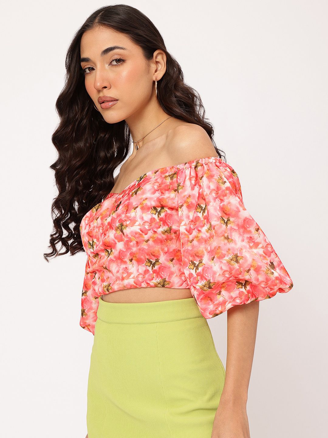 DressBerry Floral Finesse Printed Bardot Top