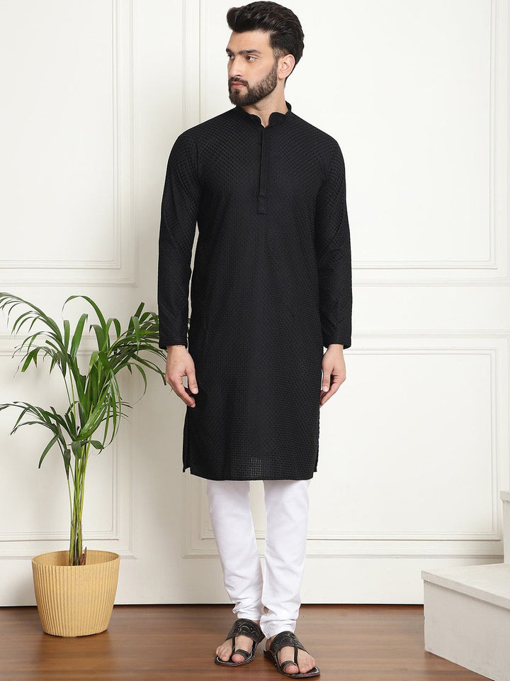 SOJANYA Checked Mandarin Collar Long Sleeves Pure Cotton Kurta with Churidar