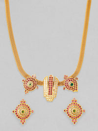 Rubans 22K Gold-Plated Ruby Pink Emerald Green & White Stone Studded Necklace Set