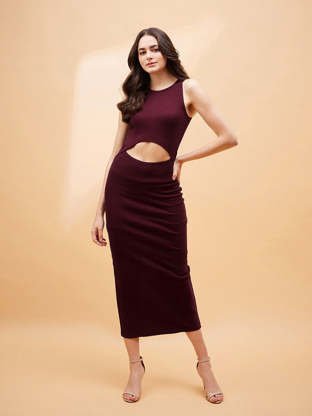 SASSAFRAS BASICS Sleeveless Cut-Outs Detail Bodycon Midi Dress