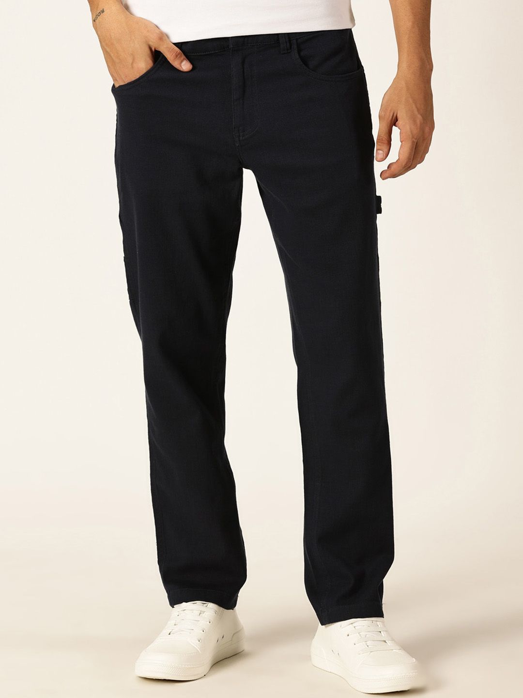 Thomas Scott Men Urban Regular Fit Mid-Rise Easy Wash Linen Chinos Trousers