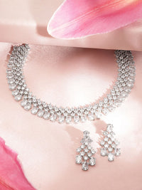 Rubans wanita rhodium bersalut set barang kemas zirkonia padu putih