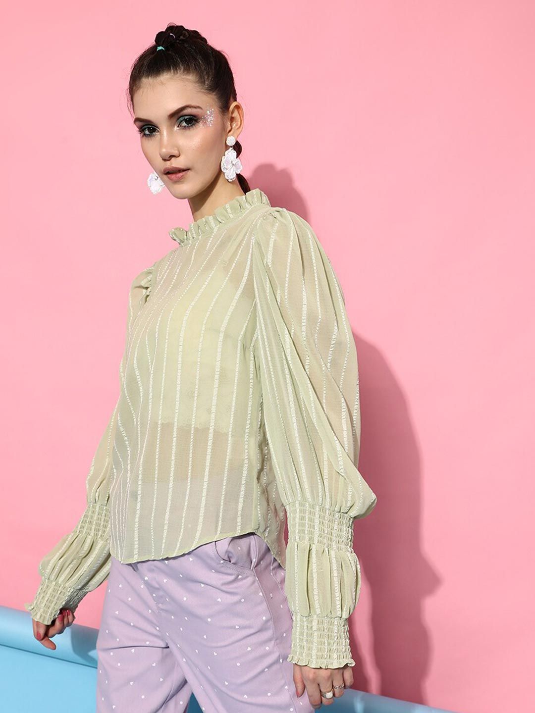STREET 9 Women Green Striped Top