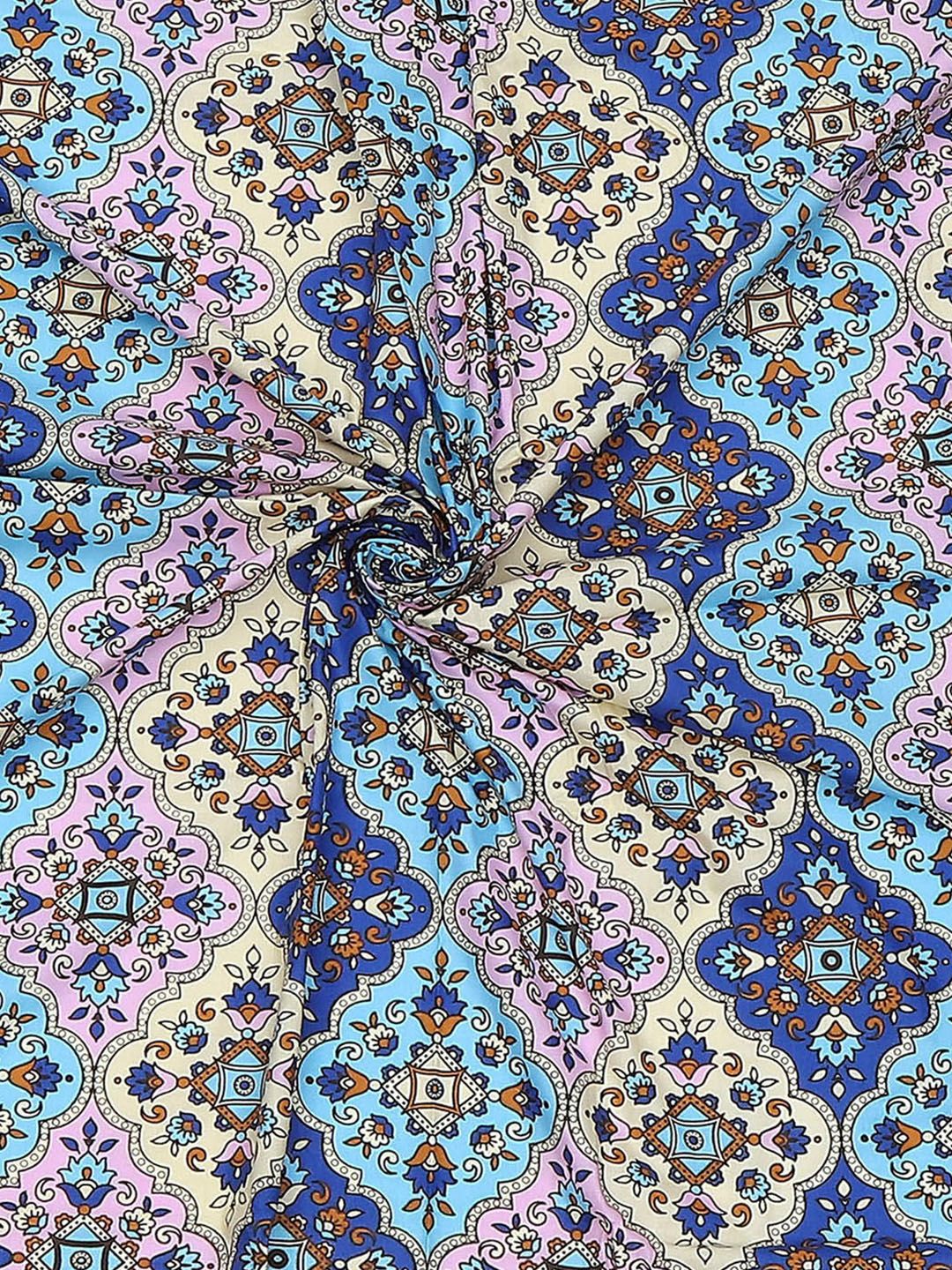 Monte Carlo Blue Ethnic Motifs Printed Cotton 144 TC Single Bedsheet Set 2.29 x 1.52 m