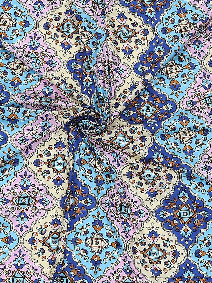 Monte Carlo Blue Ethnic Motifs Printed Cotton 144 TC Single Bedsheet Set 2.29 x 1.52 m