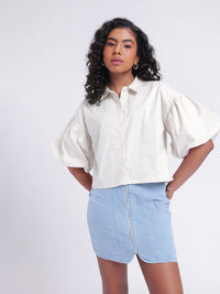DressBerry Charming Chic Puffed Sleeves Boxy Crop Shirt