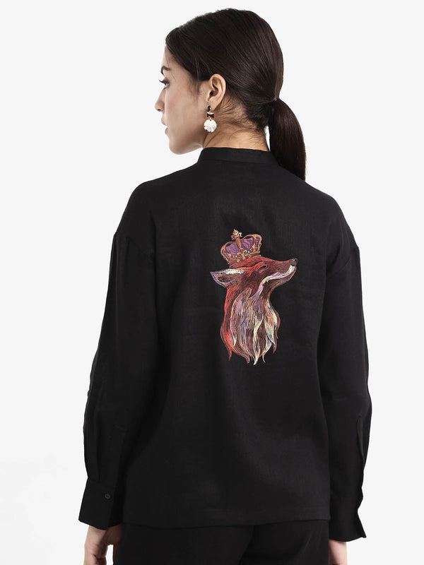 RAREISM Women Graphic Printed Mandarin Collar Casual Shirt