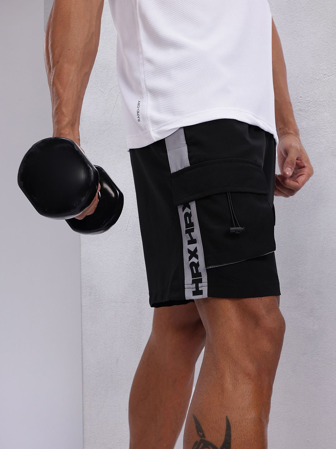HRX by Hrithik Roshan Men Typography Printed Mid-Rise Cargo-Style Training Shorts