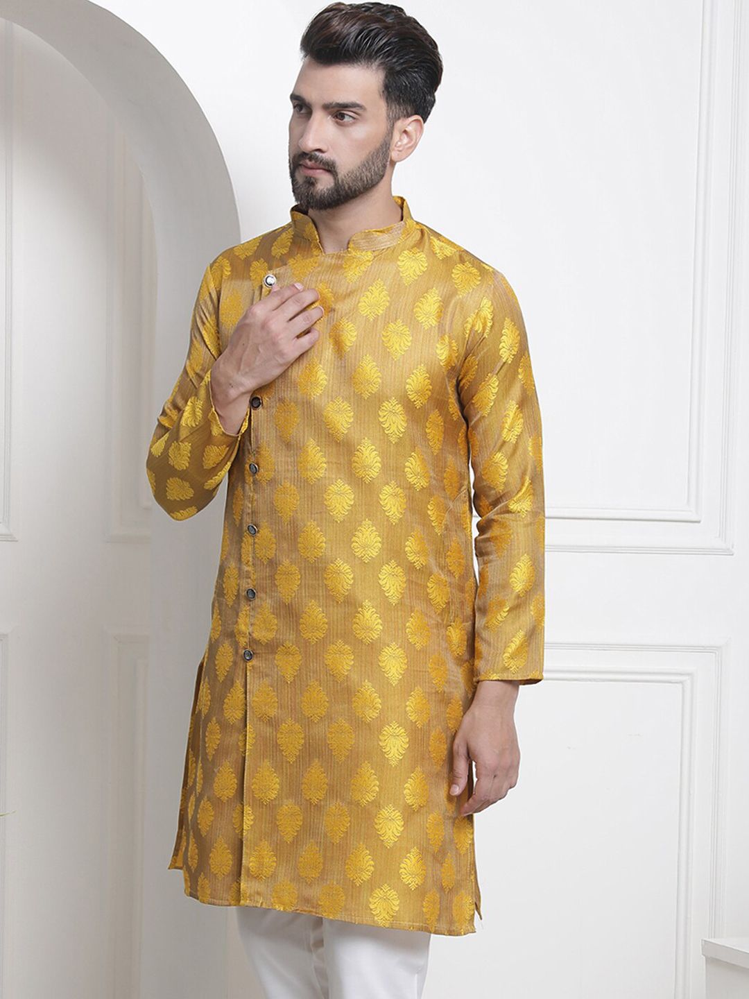 SOJANYA Motif Etnik Tenunan Kurta Kapas Sutera