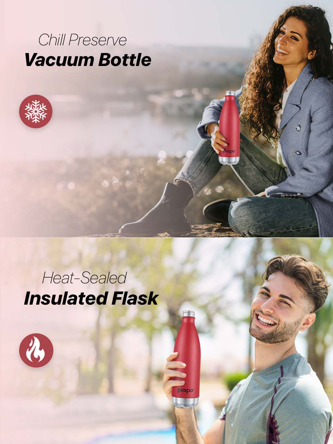 Pexpo Electro Red ISI Certified Thermosteel 24Hrs Hot & Cold Insulated Water Bottle 980ml