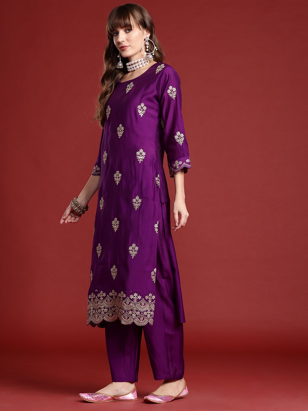Indo Era Ethnic Motifs Embroidered Kurta With Trousers & Dupatta