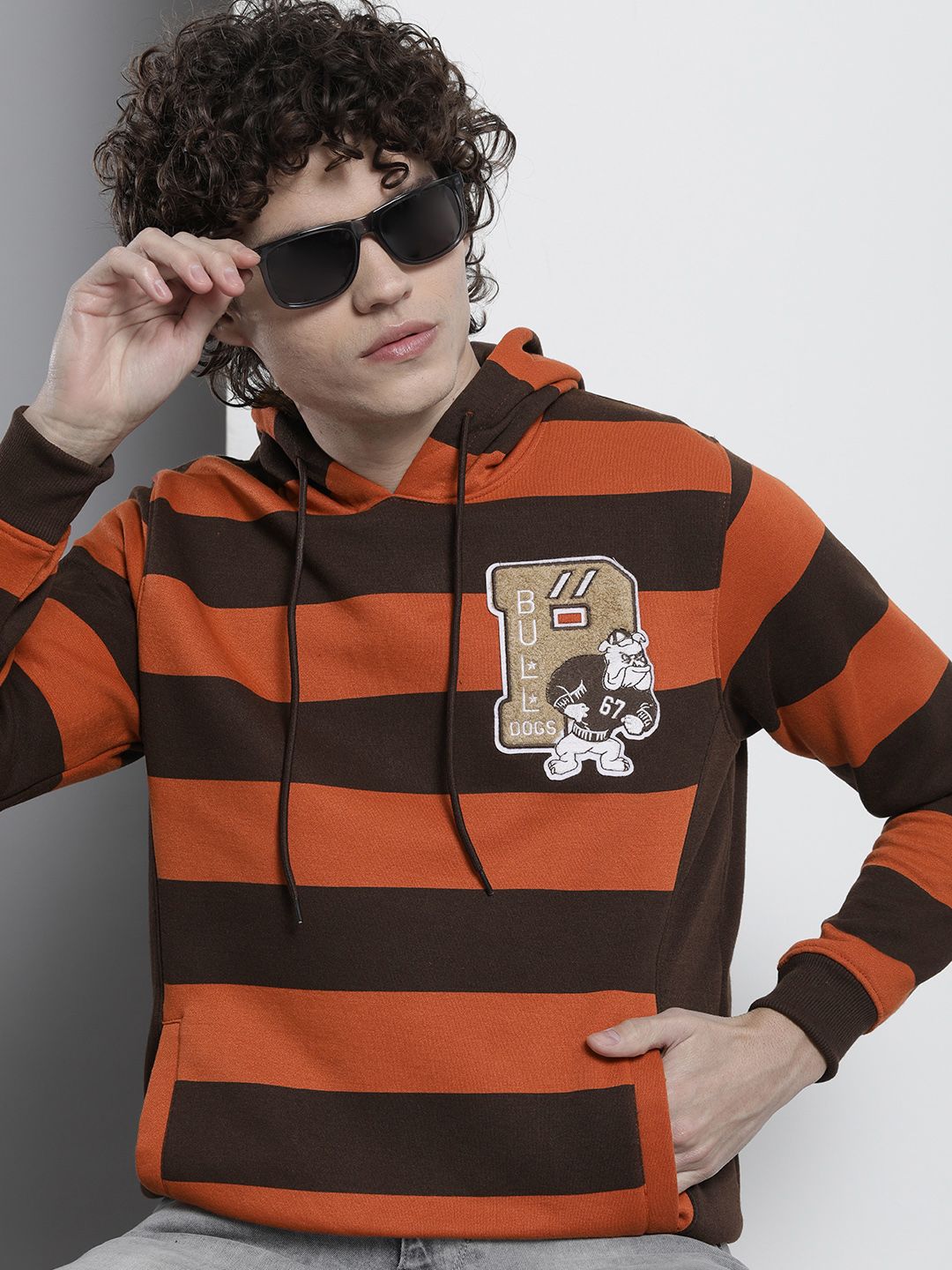 The Indian Garage Co Men Striped Hooded Sweatshirt