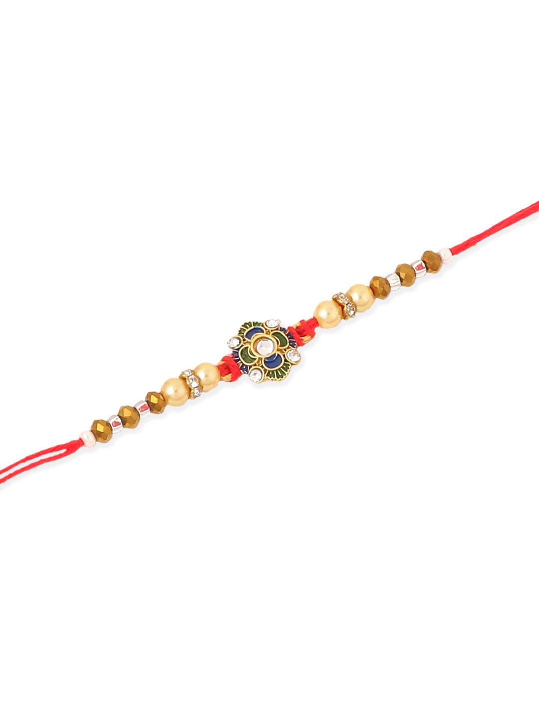 NVR Unisex Set of 2 Artificial Stones & Beads Thread Rakhi With Roli Chawal Chandan Mishri