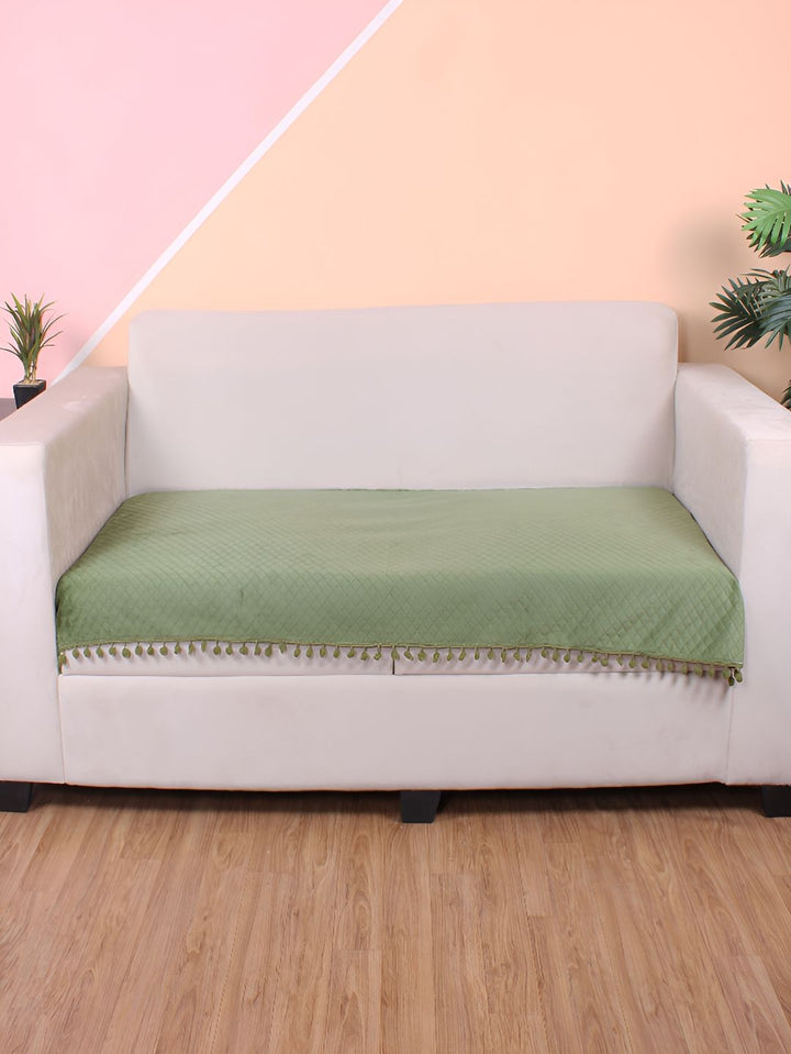 STITCHNEST Olive Green Self Design 3 Seater Sofa Cover