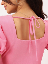DressBerry Textured Elegance Back Tie-Up Slit Sheath Dress