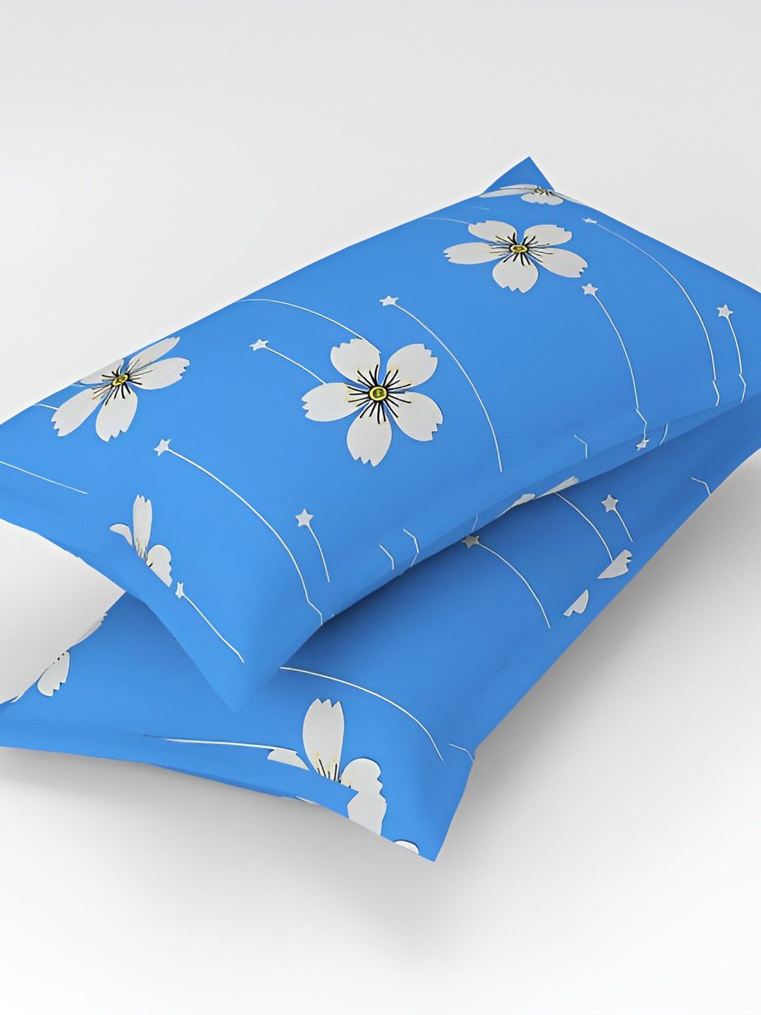BOMBAY DYEING Blue Floral 144 TC Queen Bedsheet with 2 Pillow Covers
