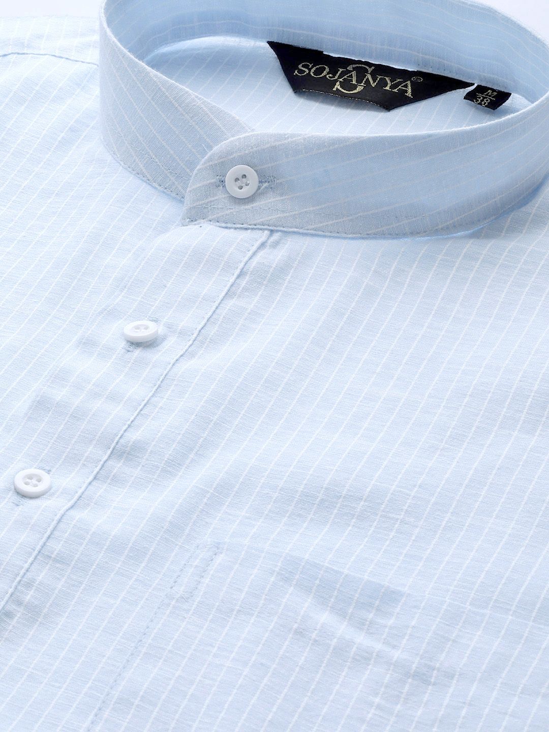 SOJANYA Men Blue & White Striped Straight Kurta
