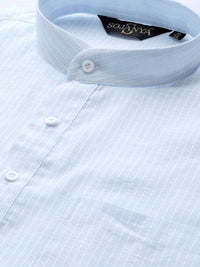 SOJANYA Men Blue & White Striped Straight Kurta