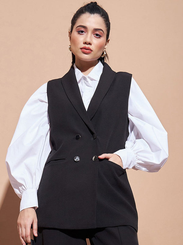 SASSAFRAS BASICS Comfort-Fit Shawl Collar Double-Breasted Longline Casual Blazer