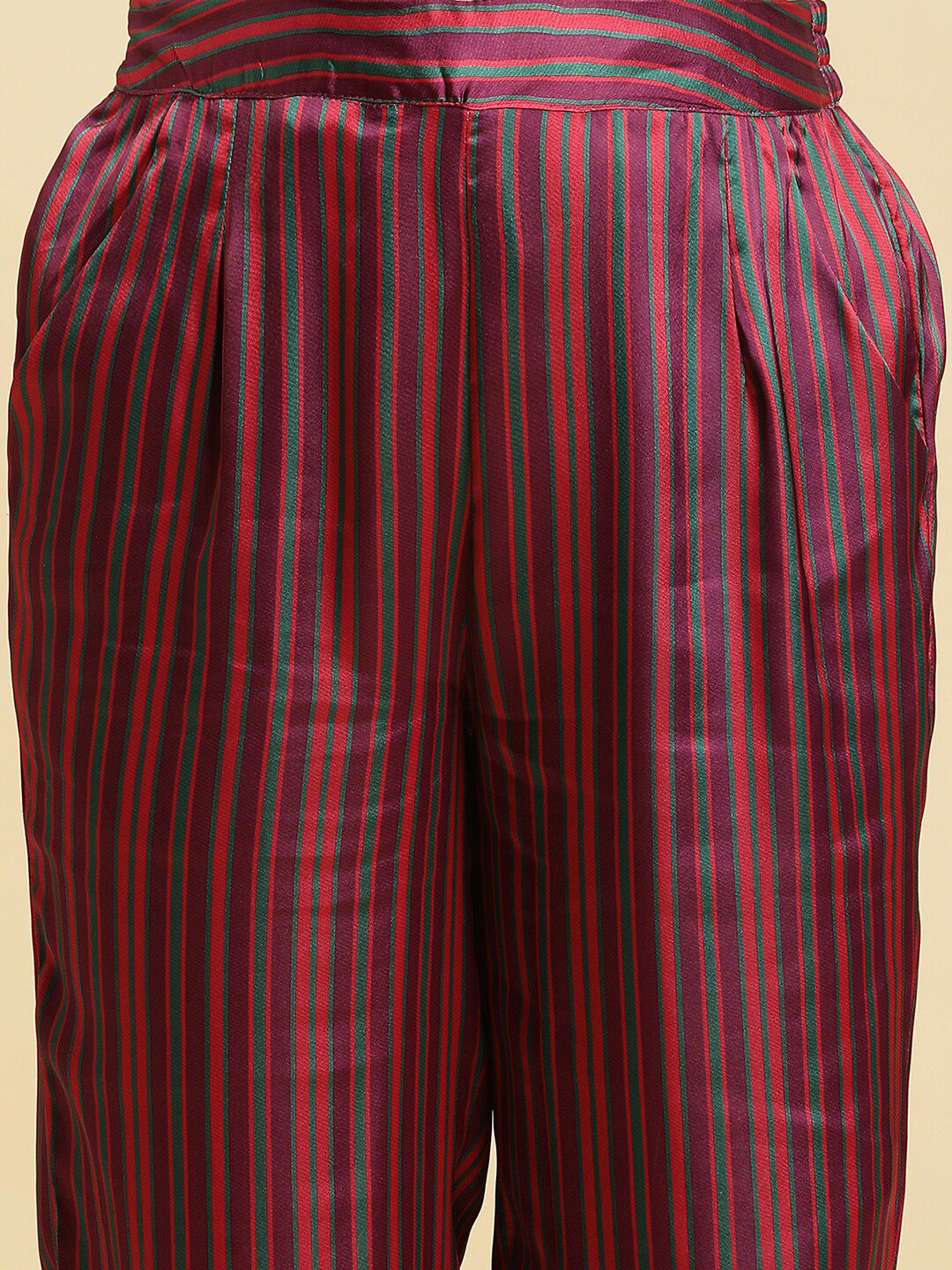 W Women Striped Straight Fit Pleated Trousers
