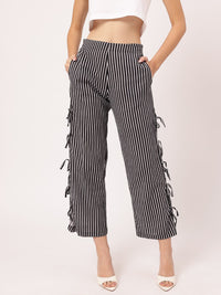 DressBerry Women Retro Chic Striped Bow-Up Cropped Trousers