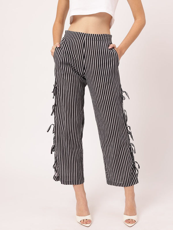 DressBerry Women Retro Chic Striped Bow-Up Cropped Trousers