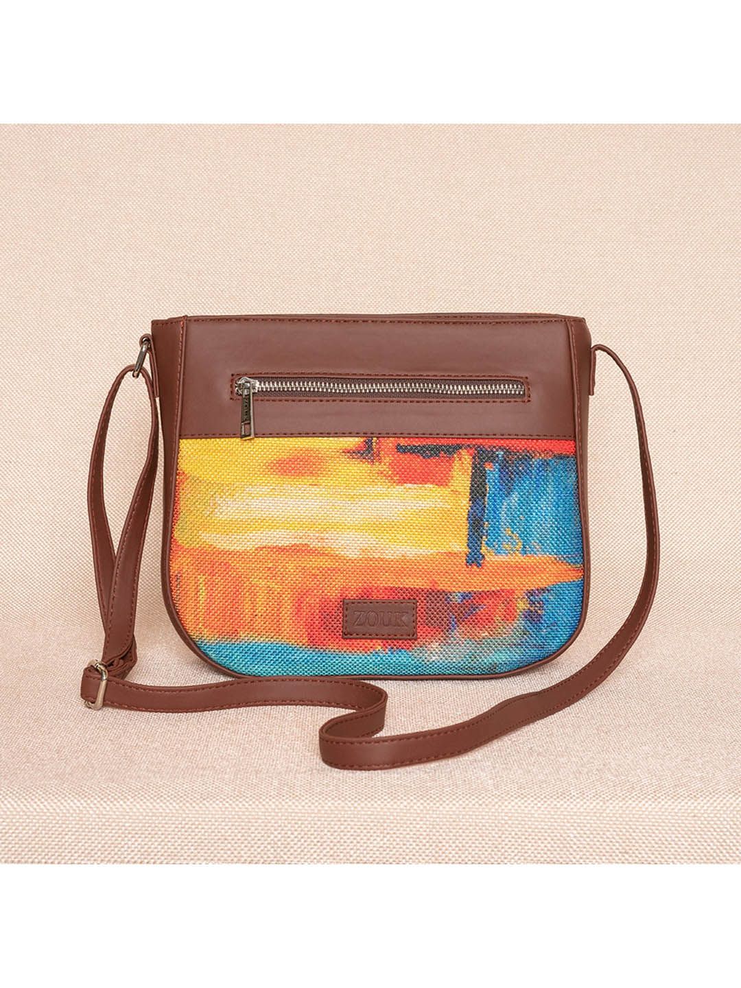 ZOUK Multicoloured Colourblocked Structured Sling Bag with Tasselled