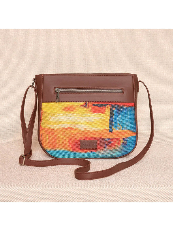 ZOUK Multicoloured Colourblocked Structured Sling Bag with Tasselled