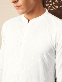 House of Pataudi Floral Embroidered Mandarin Collar Pure Cotton Jashn Kurta