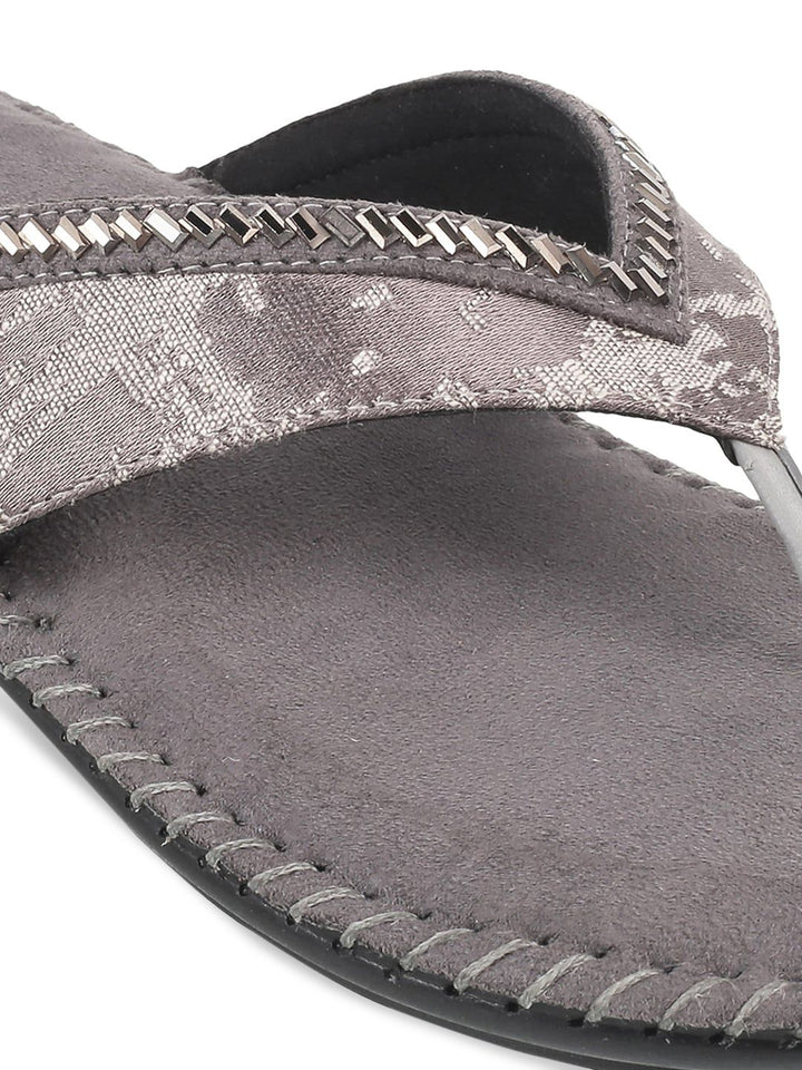 Metro Women Grey Embellished Ethnic Sandal
