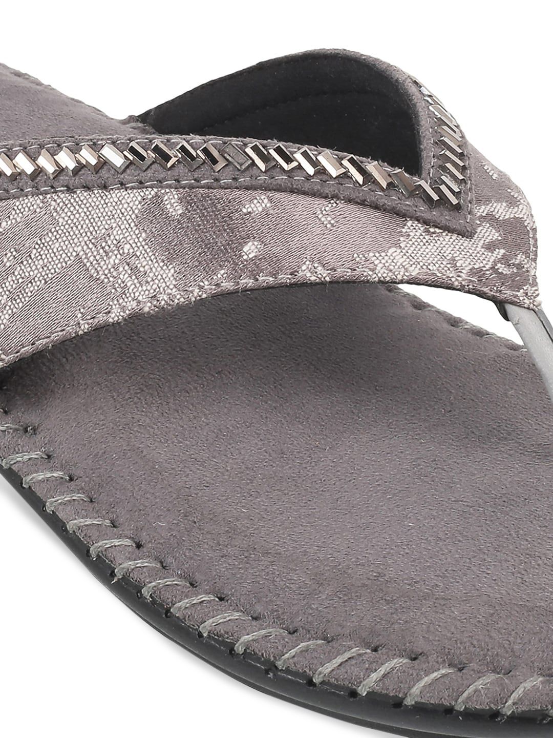 Metro Women Grey Embellished Ethnic Sandal
