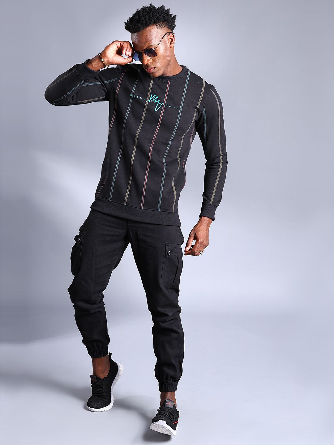 The Indian Garage Co Men Black Striped Sweatshirt