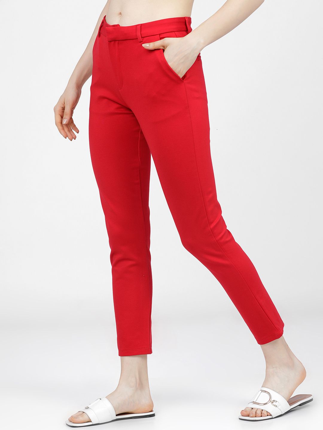 Tokyo Talkies Women Red Slim Fit Trousers