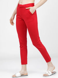 Tokyo Talkies Women Red Slim Fit Trousers