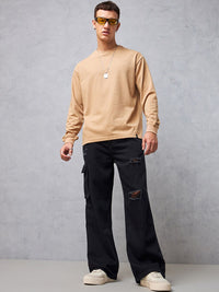 Bewakoof Men Black Straight Fit High-Rise Mildly Distressed Cargo Styles Jeans