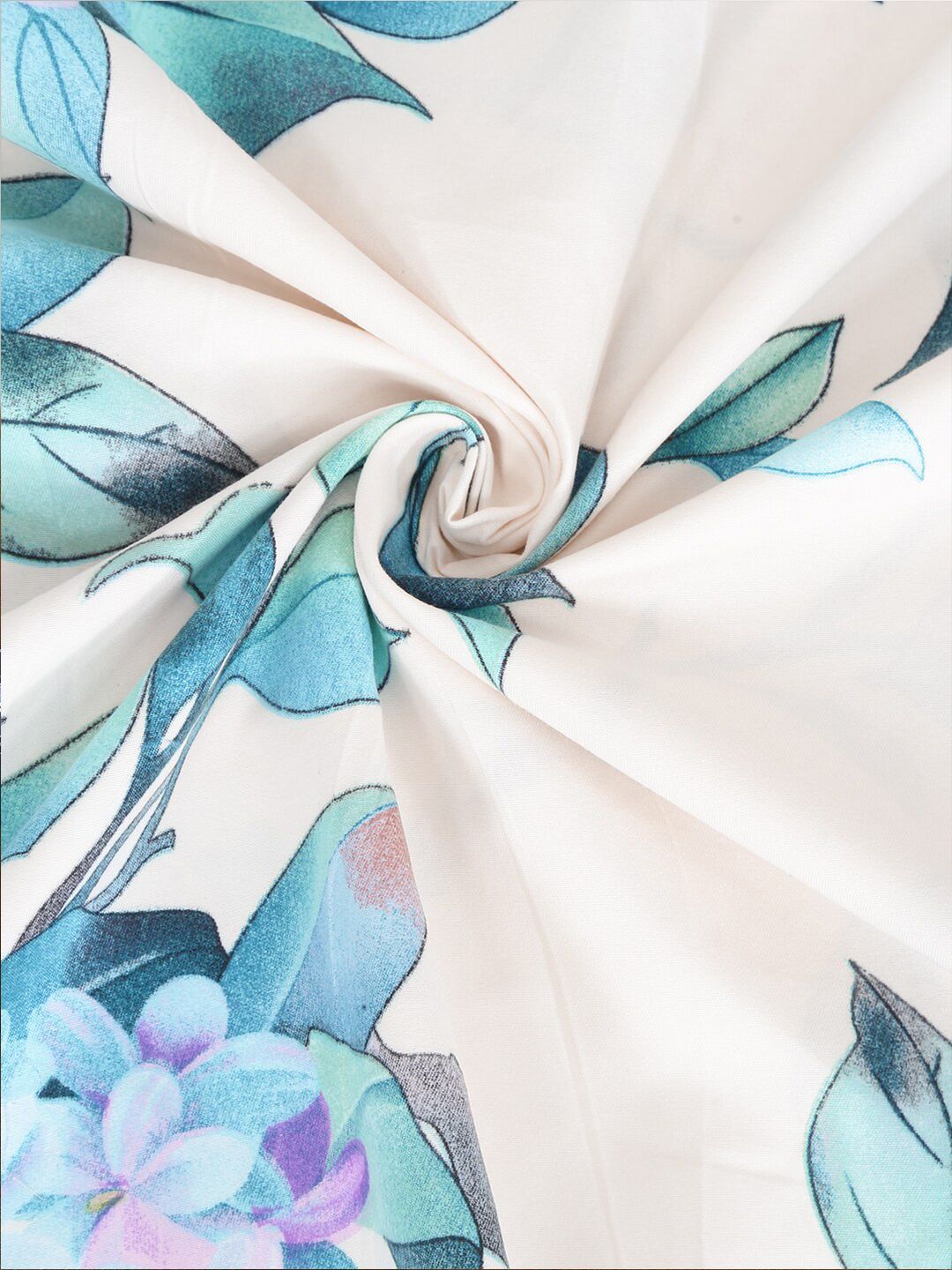 KLOTTHE Navy Blue Floral Cotton 300 TC King Fine 2 Cadar dengan 4 Sarung Bantal-98 x 87 inci