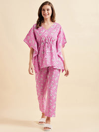Sweet Dreams Pink & White Ethnic Motifs Printed Pure Cotton Night Suit