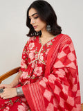 Indo Era Floral Printed Empire Gotta Patti Pure Cotton Kurta & Trousers & Dupatta