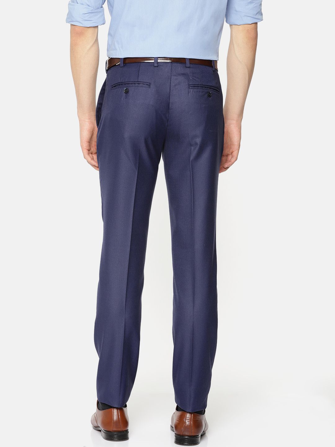 Raymond Men Blue Slim Fit Solid Regular Trousers