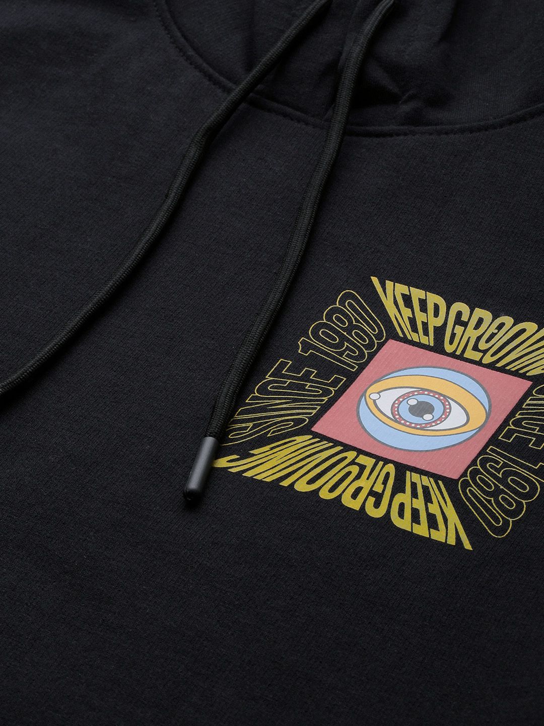 The Indian Garage Co Men Black Back Print Hooded Sweatshirt