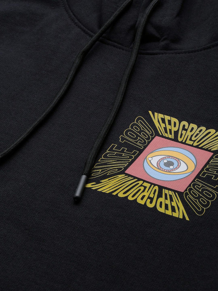 The Indian Garage Co Men Black Back Print Hooded Sweatshirt