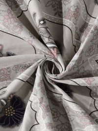 KLOTTHE White Floral Printed 300 TC Fitted Super King Double Bedsheet with 2 Pillow Covers
