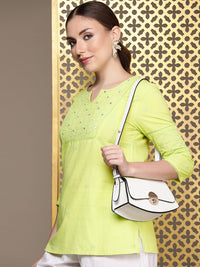 House of Pataudi  Jashn Pure Cotton Thread Work Floral Embroidered Mirror Work Kurti