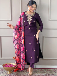 KALINI Floral Embroidered Round Neck Three-Quarter Sleeves Kurta Set